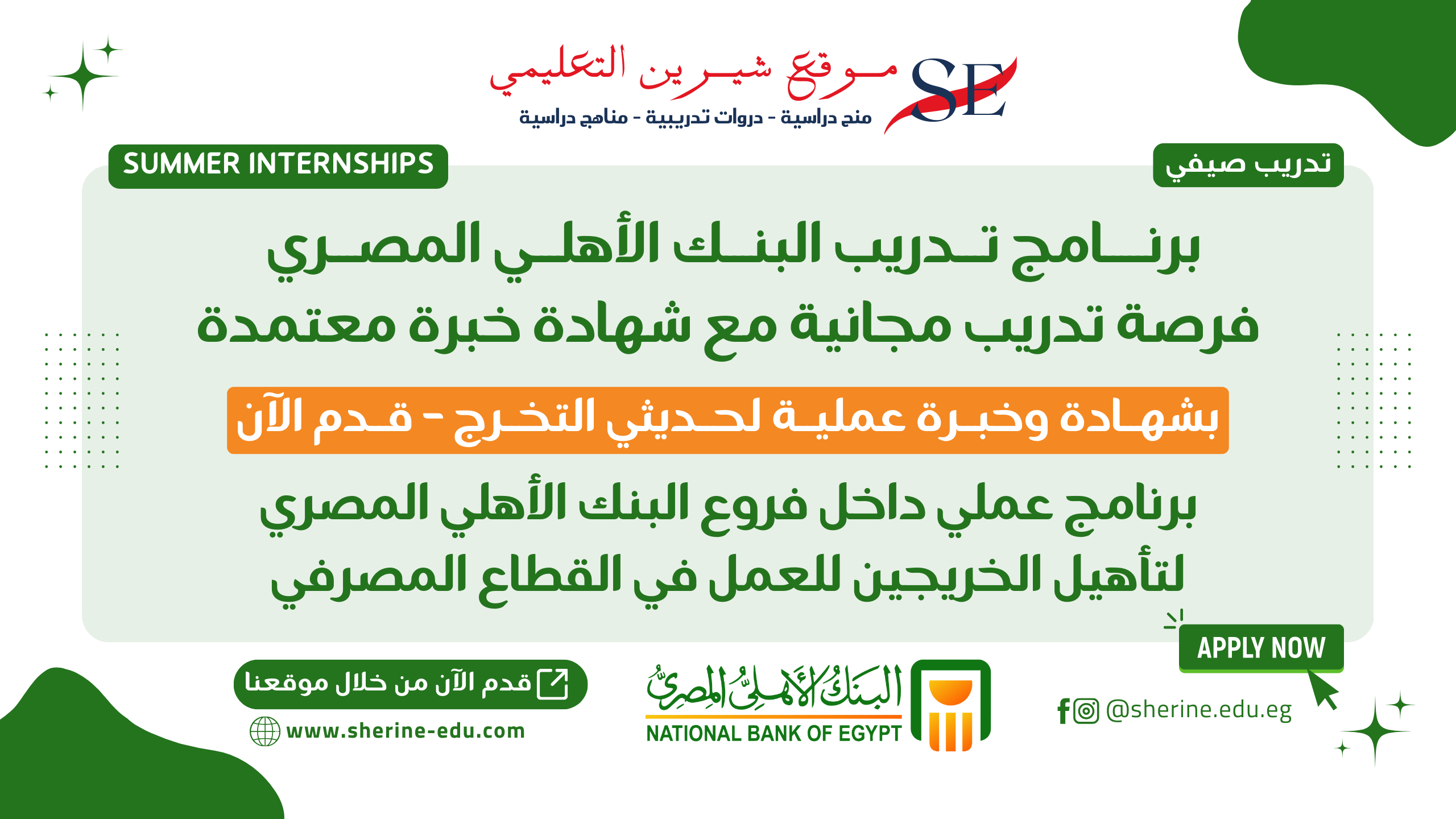برنامج تدريب البنك الأهلي المصري 2025 | تدريب عملي للخريجين داخل الفروع